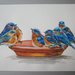 Uccelli acquerello su carta, dipinto originale