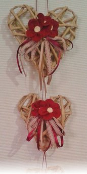Fuoriporta: catenella 3 cuori di carta kraft fiori in feltro pendente cuore in metallo