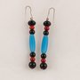 Orecchini in corallo rosso, pasta vitrea azzurra e nera - earrings in red coral, blue glass paste and black