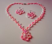 Collana e orecchini fiore rosa