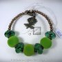 Bracciale Semirigido con perle a foro largo verdi e perline in bronzo fatto a mano