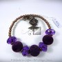 Bracciale Semirigido con perle a foro largo viola e perline in bronzo fatto a mano