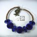 Bracciale Semirigido con perle a foro largo blu e perline in bronzo fatto a mano