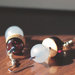 O.9.2015 - Orecchini pendenti con bottoni vintage e perle in resina - Linea 'Le marionette della felicità'