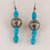 Orecchini in pasta di turchese azzurra e sfere d'argento fatti a mano - earrings in puff of blue turquoise and silver beads handmade.