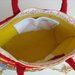 Borsa a tracolla di panno giallo intrecciato con fettuccia rossa e azzurra, cucita a mano!!! Idea regalo.