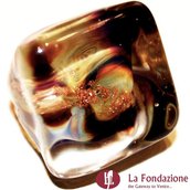 Anello Cubo Calcedonio ambra in vetro di Murano fatto a mano
