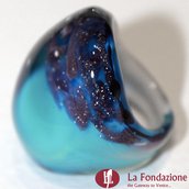 Anello a fascia Avventurina Rotta azzurro in vetro di Murano fatto a mano