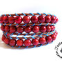 Bracciale Wrap bracelet mychau 3 giri Chan Luu Style donna pietra rossa cuoio naturale