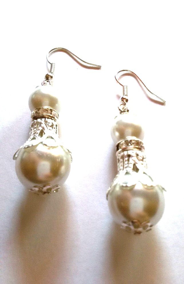 Orecchini Silberdream Bianchi Perla Con Zirconia 925 Argento