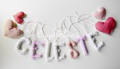 Celeste: una ghirlanda rosa per le lettere imbottite che decoreranno la sua cameretta!