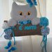 Gatto fiocco nascita per bambino  fatto a mano artigianale bimbo maschietto azzurro