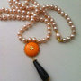 HANDMADE 79 - collana perle - bottone vintage Chanel arancione logo