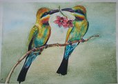 Gli uccelli del paradiso, acquerello , dipinto originale / The birds of paradise, watercolor, original painting