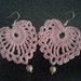 Orecchini pendeti in cotone rosa a forma di cuore con ciondolo