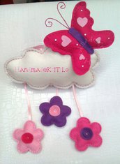 fiocco nascita nuvola con farfalla e fiori Handmade KriTiLo in pannolenci