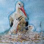 Gli uccelli ( Il nido della cicogna )  acquarello  dipinto originale / Birds (The stork's nest) Original watercolor painting
