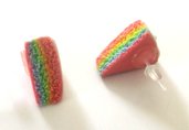 Fettine di torta arcobaleno in fimo con perni anallergici in plastica idea regalo