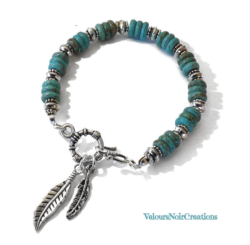 Silverly Orecchini Pendenti Donna Argento 925 Con Turchese E Piume – Boho Chic