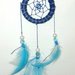 Acchiappasogni in pelle blu decorato con perline e piume- handmade - Onde marine
