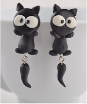 Orecchino handmade polymer gatto nero
