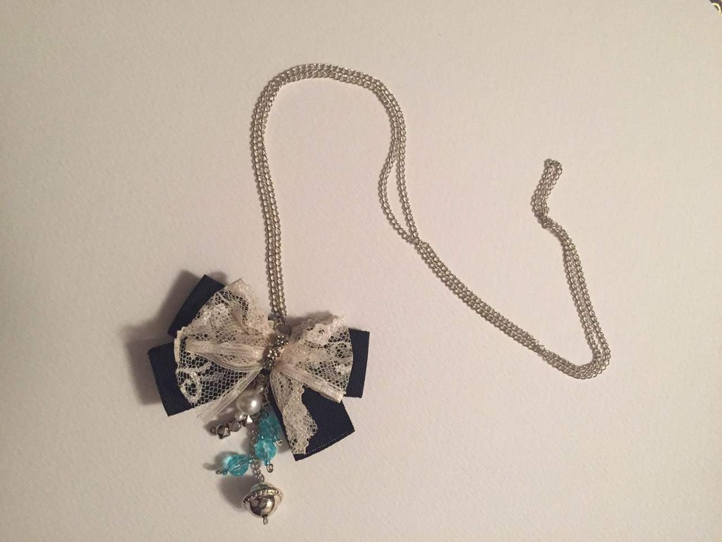Collana Con Ciondolo Fiocco In Oro Rosa E Perle - Gioiello Donna In Acciaio E Zirconi, Regalo Per Compleanno O Festa Della Mamma