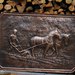 Quadro cavalli contadino aratura in rame lavorato a mano