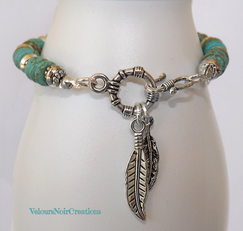 Bracciale nativi americani con turchesi e piume - Gioielli - Bracc