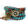 Bracciale Wrap bracelet mychau 3 giri Chan Luu Style donna pietra Turchese cuoio naturale