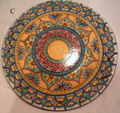 Piatto murale in ceramica,dipinto a mano decoro Geo/Floris. Diametro 32 cm
