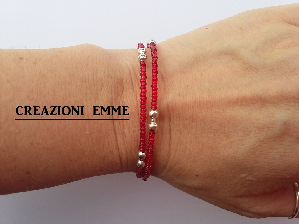 Avalaya - Braccialetto flessibile con perline color argento
