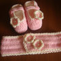 Completo scarpine e fascia per neonato rosa con fiorellini in tinta e perline