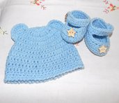 Scarpette e cappellino bebè in  lana in azzurro NEONATO
