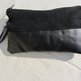 pochette vera pelle italiana nero tessuto tappezzeria fatto a mano pezzo unico