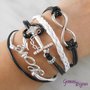 Bracciale multifile nero in corda con ancora, love, infinito e treccia