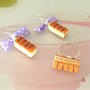 PARURE con orecchini e anello  FIMO - merendina snack brioss - realistica kawaii  con fiocchetti LILLA 