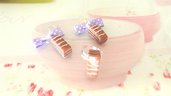 PARURE orecchini e anello  FIMO - merendina colazione piu cioccolato   - realistica kawaii con fiocchi lilla