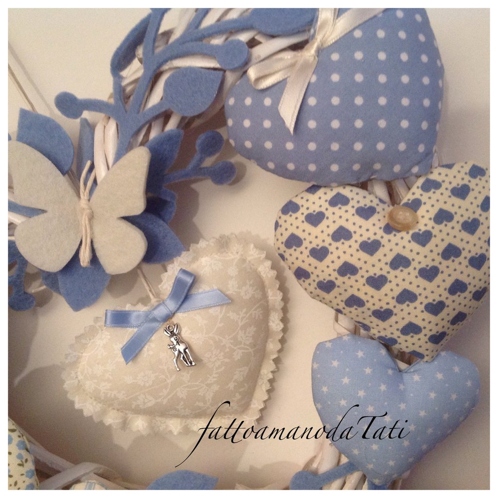 Fiocco Nascita Azzurro Artigianale Con Ricamo Cuore E Ciuccio - Tulle E Nastri A Pois, 45x25cm - Foto 10