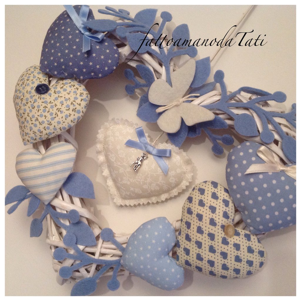 Fiocco Nascita Azzurro Artigianale Con Ricamo Cuore E Ciuccio - Tulle E Nastri A Pois, 45x25cm - Foto 6