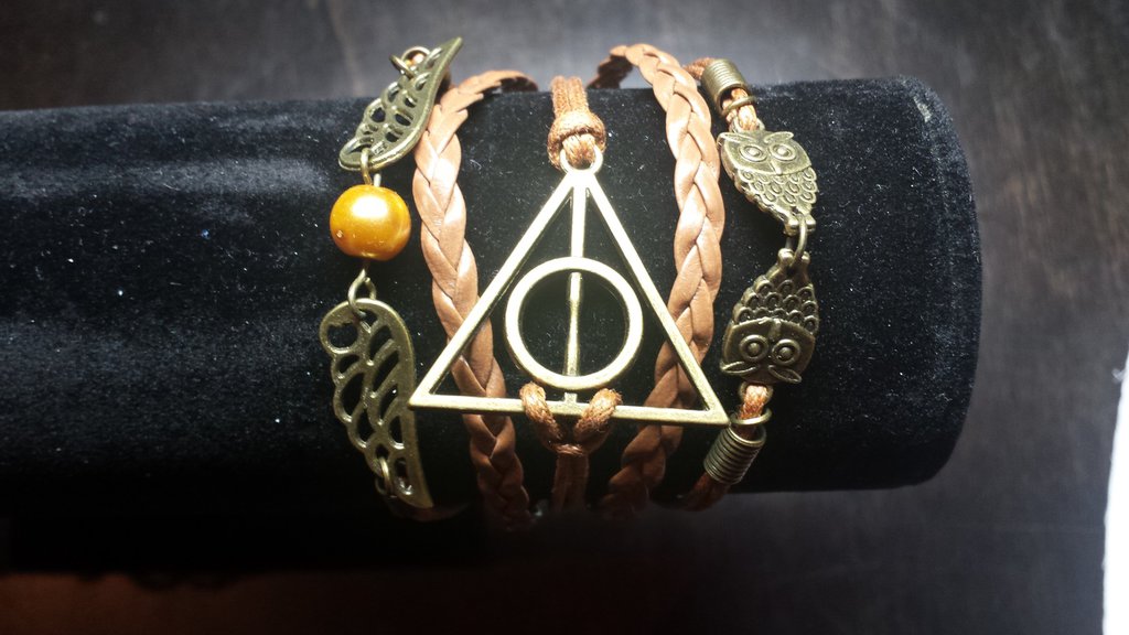 Harry Potter Bracciale In Pelle Con 3 Charms E 2 Perline – Placcato Argento, Taglia Unica, Ispirato Alla Saga