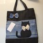 BORSA DONNA GATTO NERO IN TESSUTO  DA SPALLA  IDEA REGALO FATTA A MANO  ARTIGIANALE