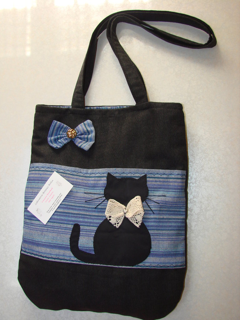 BORSA DONNA GATTO NERO IN TESSUTO DA SPALLA IDEA REGALO ...