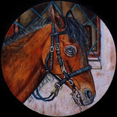 Quadro cavallo olio su tavola equitazione dipinto a mano