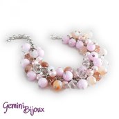 Bracciale a grappolo perle di agata e sfaccettate nelle tonalità rosa crystal