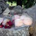 bombe da bagno alla rosa con rose essiccate 