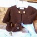 Hand Knit - Baby Sweater-Jacket set with Booties-Shoes-Chocholate-Brown 6/9 months 