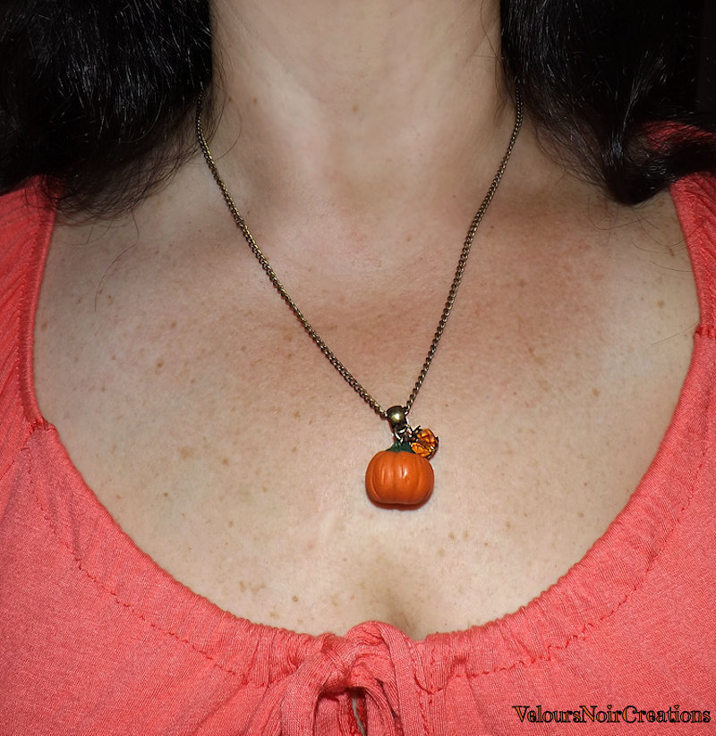 Collana Gotica Con Zucca E Cristallo Rosso, Ciondolo Ragno, Dark Gothic, Per Donna