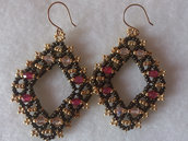 Orecchini di perline "Quadro" colore ametista, rosa, bronzo e dorato