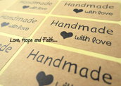 LOTTO 6 stickers adesivi in carta "Handmade with Love" (circa 4x2cm)