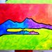 Quadro dipinto a mano su tela figurativo, Golfo di Napoli con colori stile pop